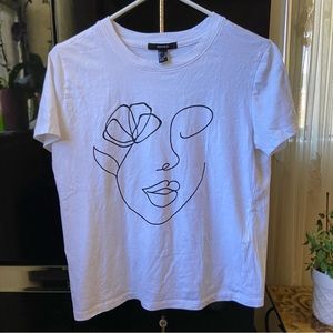 Line Art Face & Flower Graphic Tee